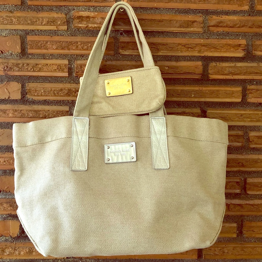 Michael Kors canvas tweed tote set